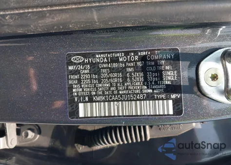 2018 Hyundai Kona Se from USA, damaged, VIN KM8K1CAA5JU152487